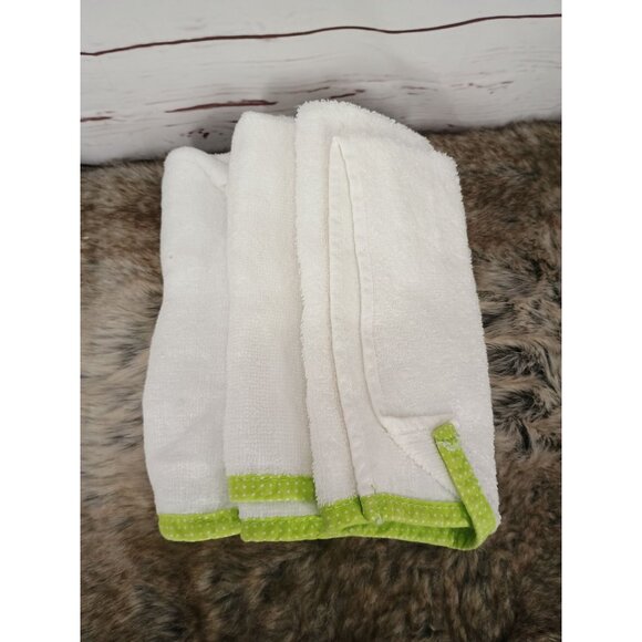 White Cotton Hand Towels With Blue Orange Floral Embroidery Green Polka Dot Trim - Picture 3 of 6